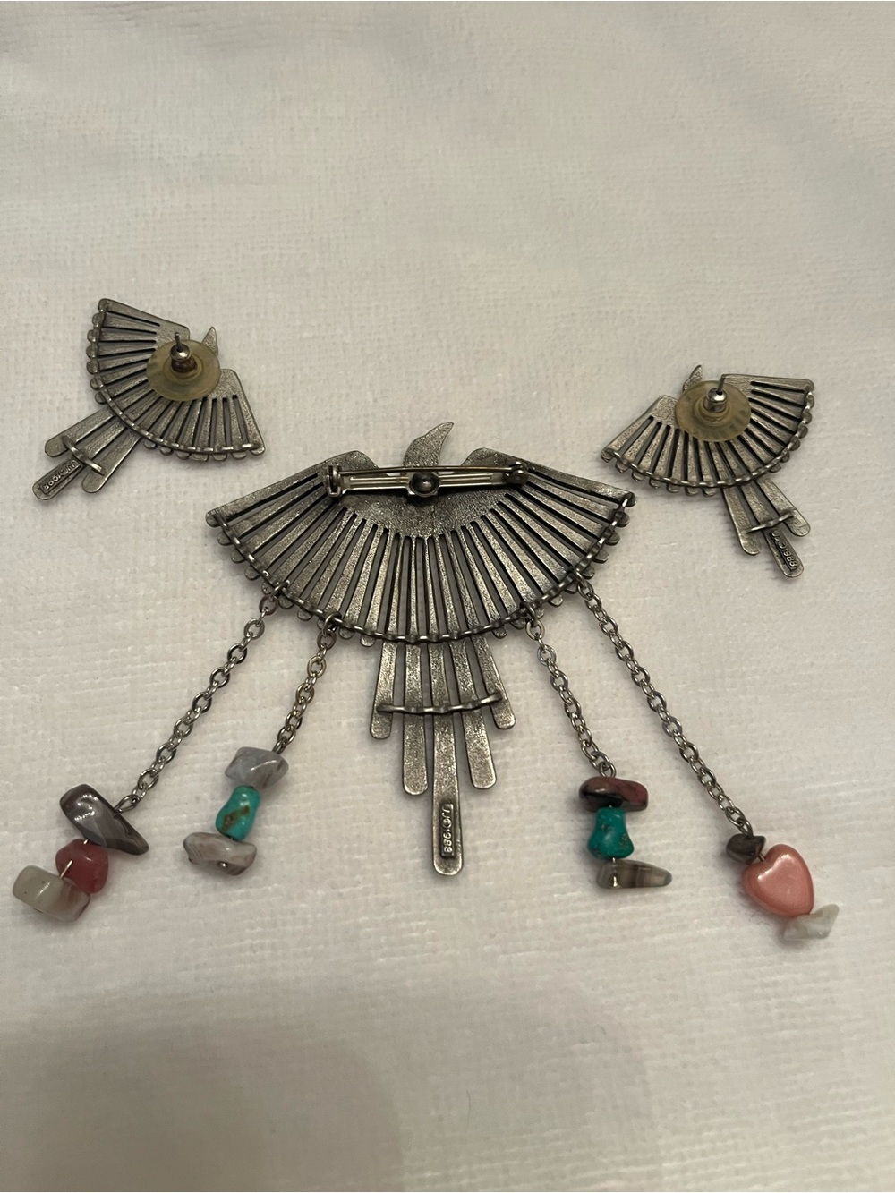 Vintage 1988 Phoenix Thunderbird Silver-Tone Brooch Set signed JJ Jonette - Picture 2 of 10